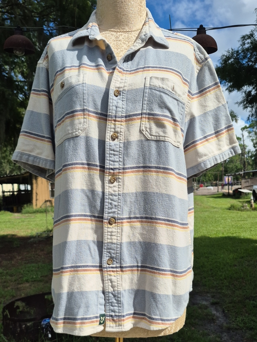 Vintage Outdoor Life Short Sleeve 100% Cotton Heavy Button Up Shirt Large Mens